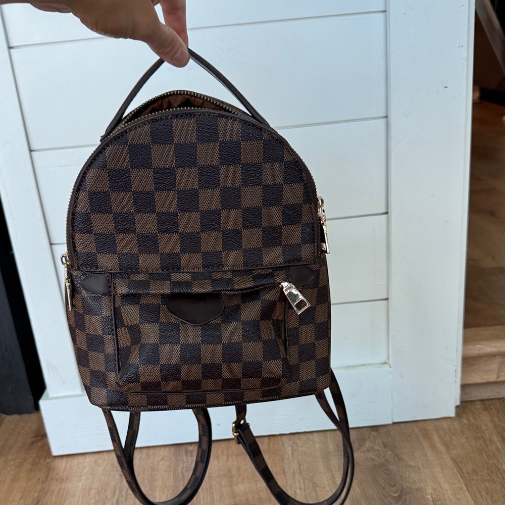 Brown Checkered Mini Backpack - image 1